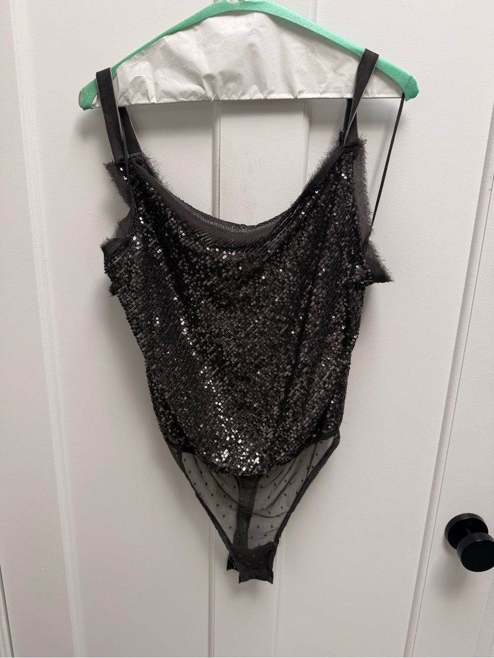 Free People Black Sequin Sleeveless Mesh Bodysuit
